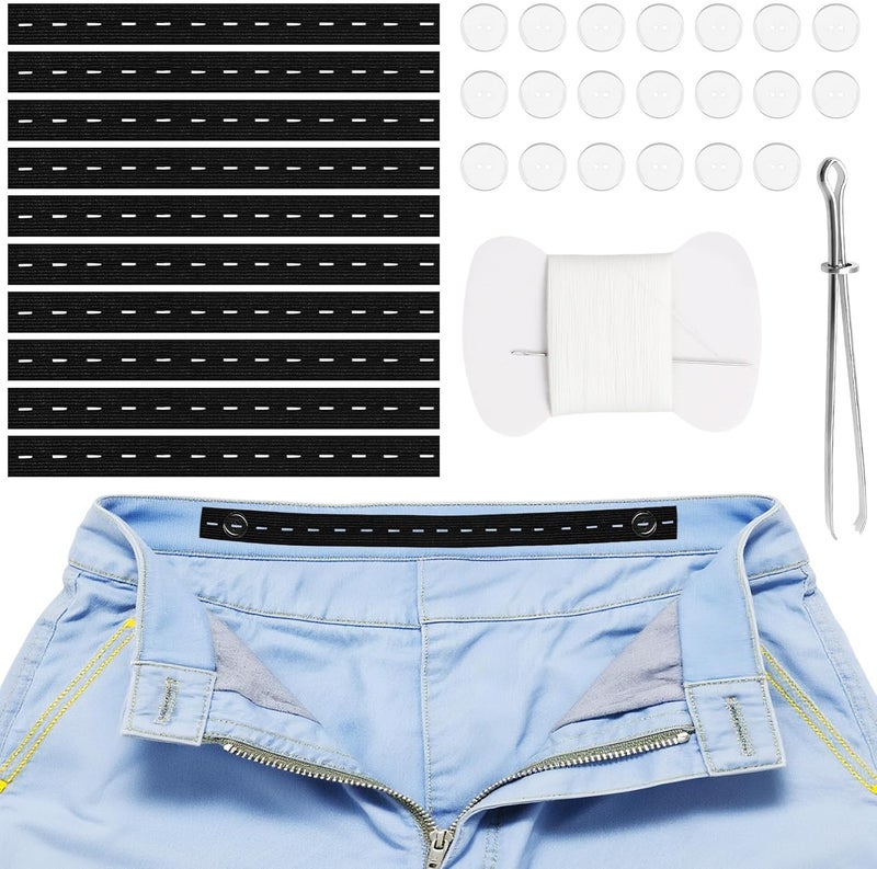 Vidroxin 10Pcs Pant Waist Tightener Kit, Waist Tightener for Pants Women Men, Jeans Button Tightener Tool with 20 Buttons - Image 1